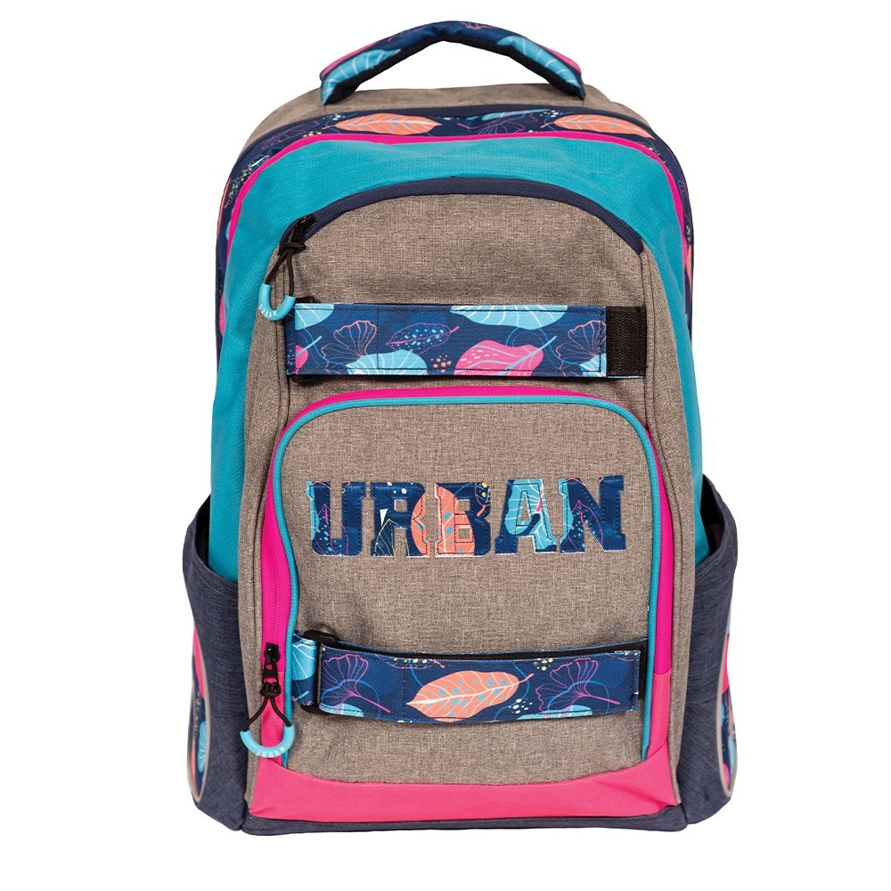 Ghiozdan fete, URBAN Flowers, bretele ajustabile, 3 fermoare, imprimeu colorat - imagine 4